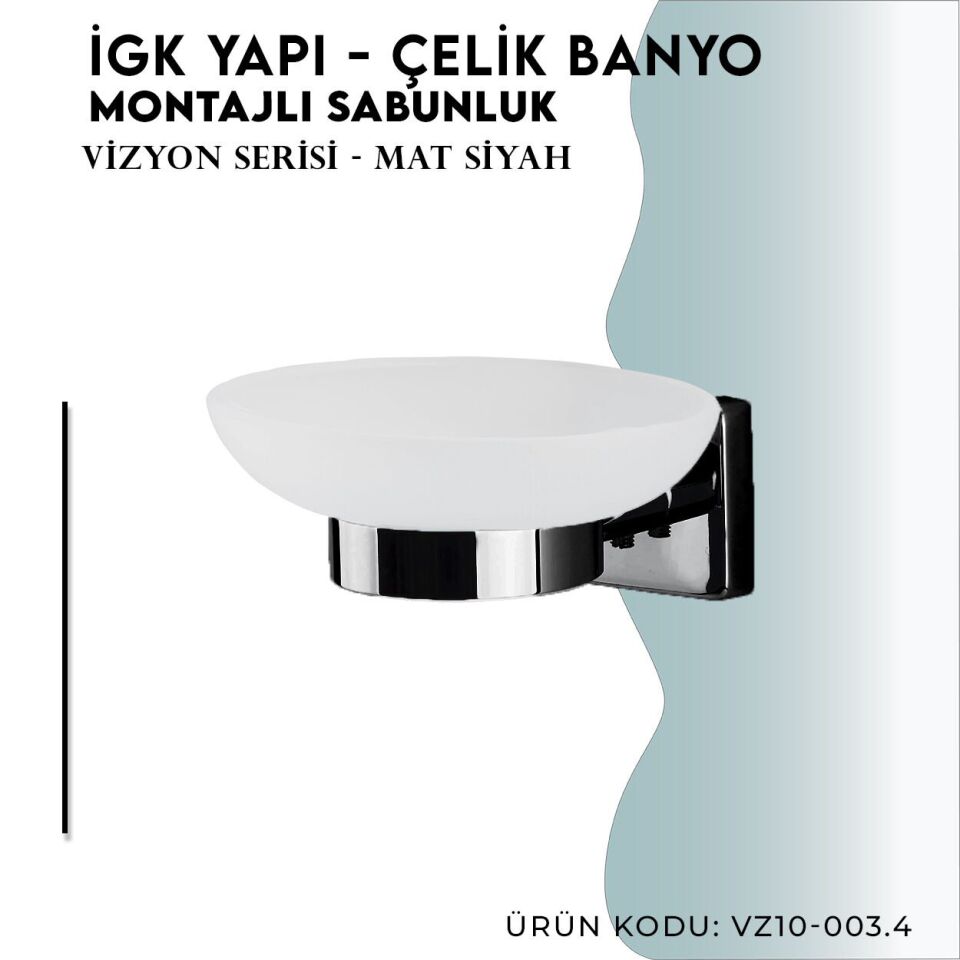 İGK YAPI - Çelik Banyo Vizyon Mat Siyah Montajlı Sabunluk (VZ10-003.4)