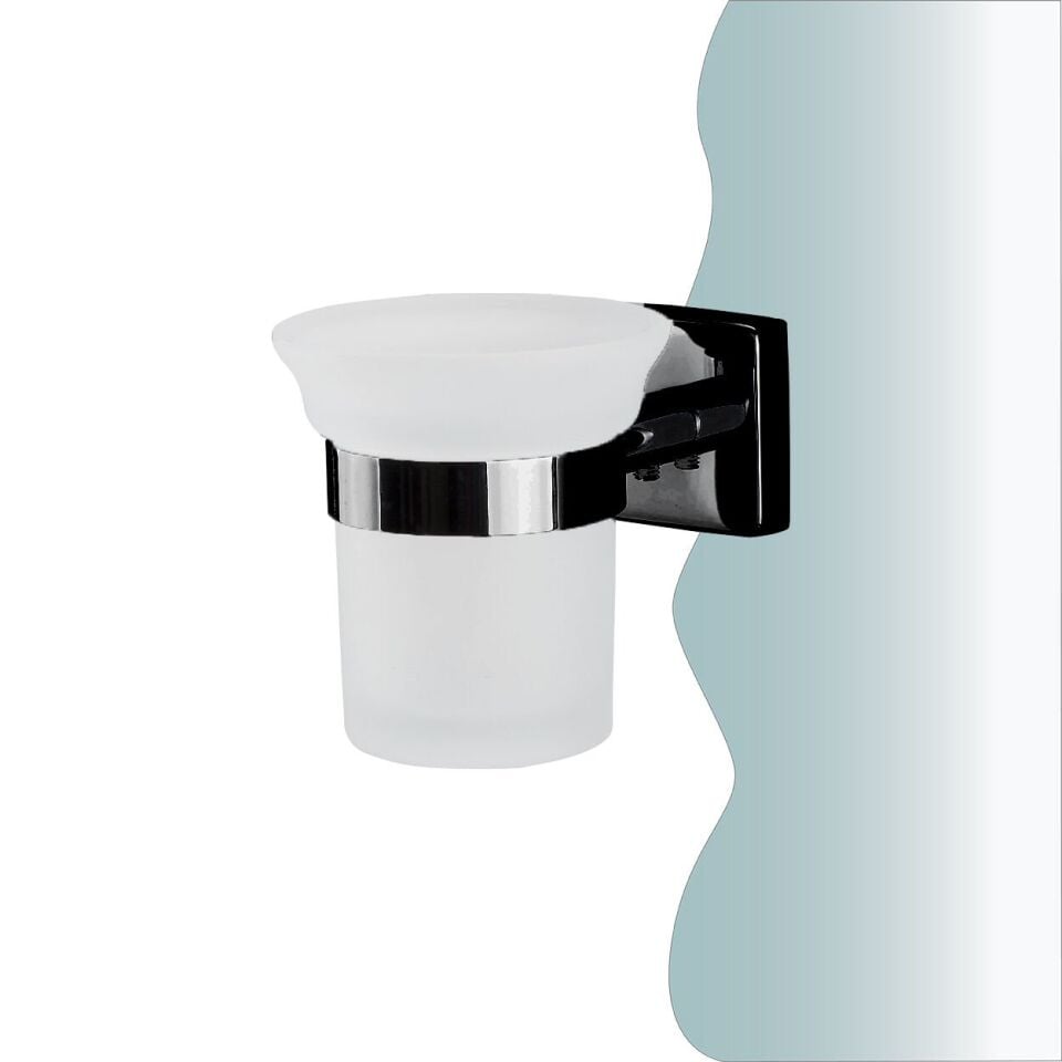 İGK YAPI - Çelik Banyo Vizyon Mat Siyah Montajlı Diş Fırçalık (VZ10-004.4)