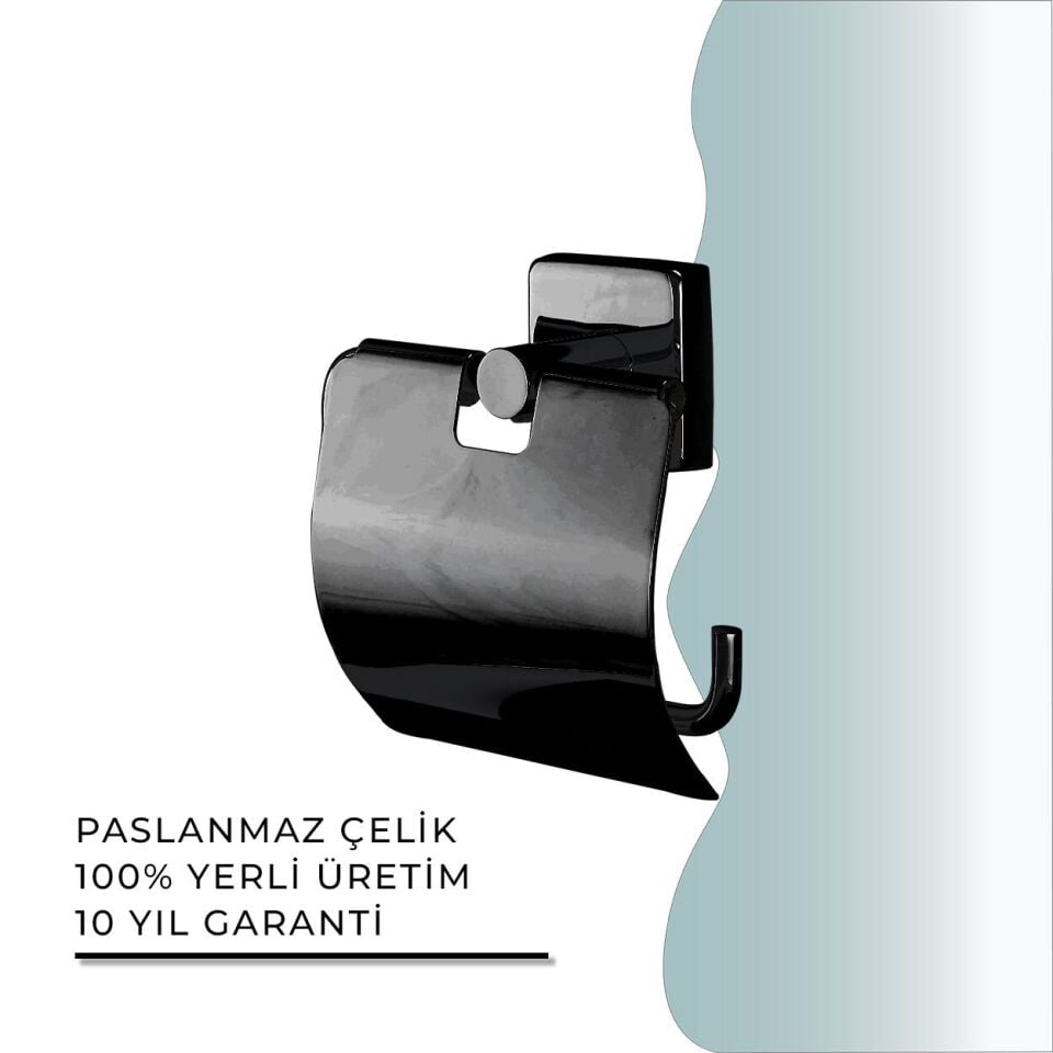 İGK YAPI - Çelik Banyo Vizyon Mat Siyah Geniş Kapaklı Tuvalet Kâğıtlığı (VZ10-007.4)
