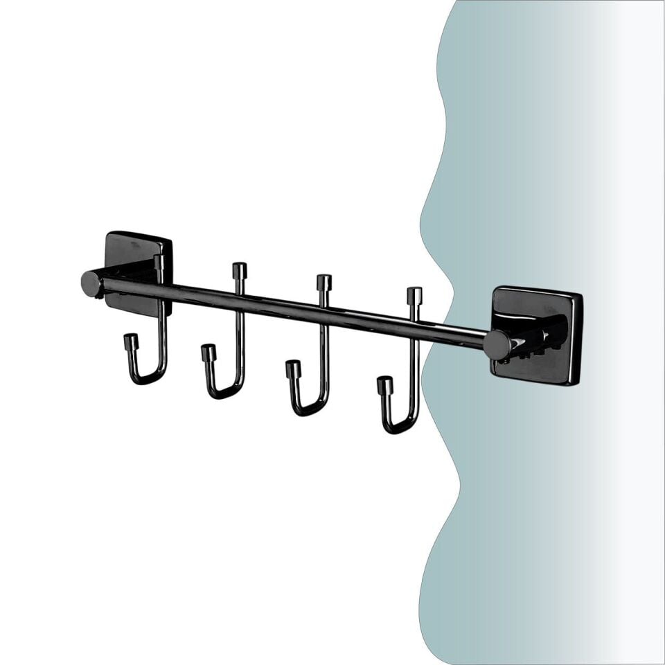 İGK YAPI - Çelik Banyo Vizyon Mat Siyah Dörtlü Askılık (VZ10-010.4)