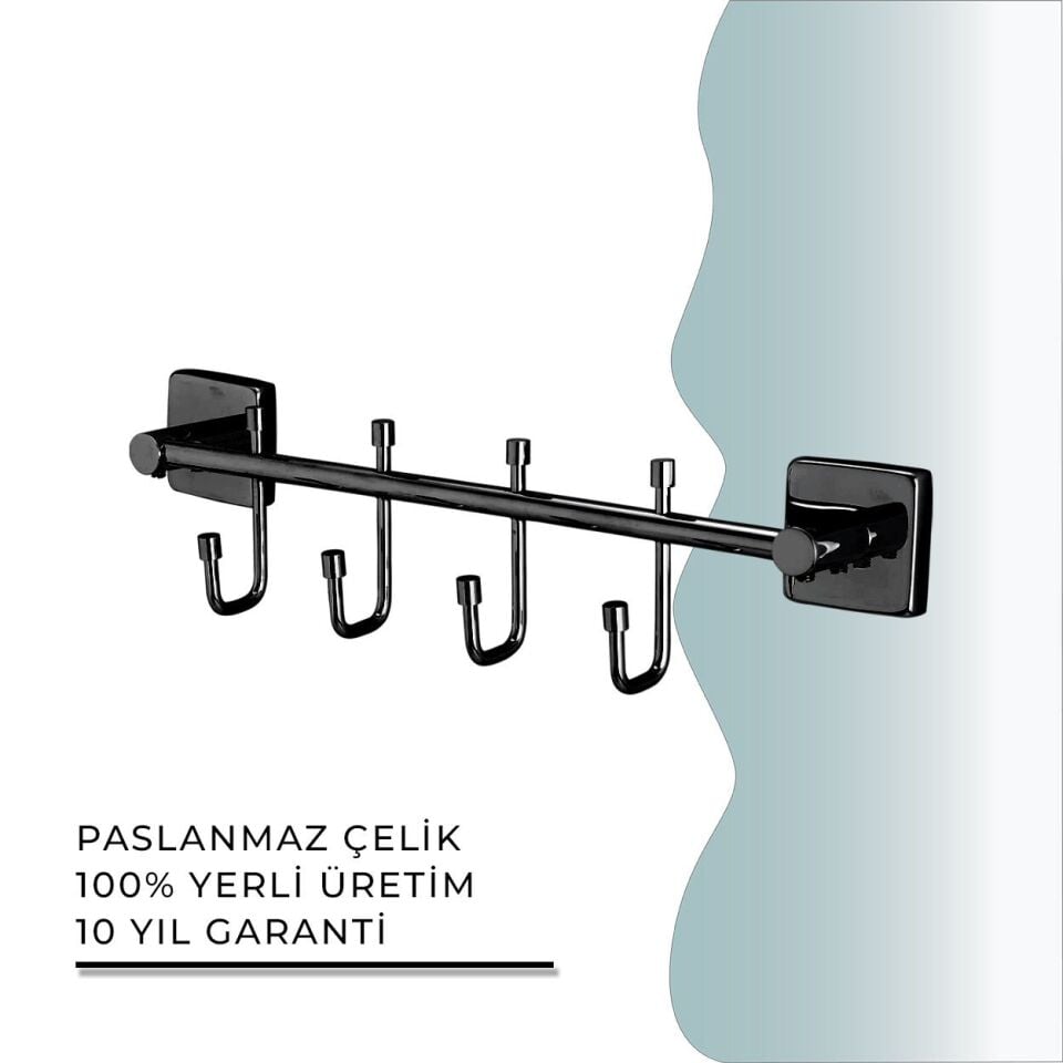 İGK YAPI - Çelik Banyo Vizyon Mat Siyah Dörtlü Askılık (VZ10-010.4)