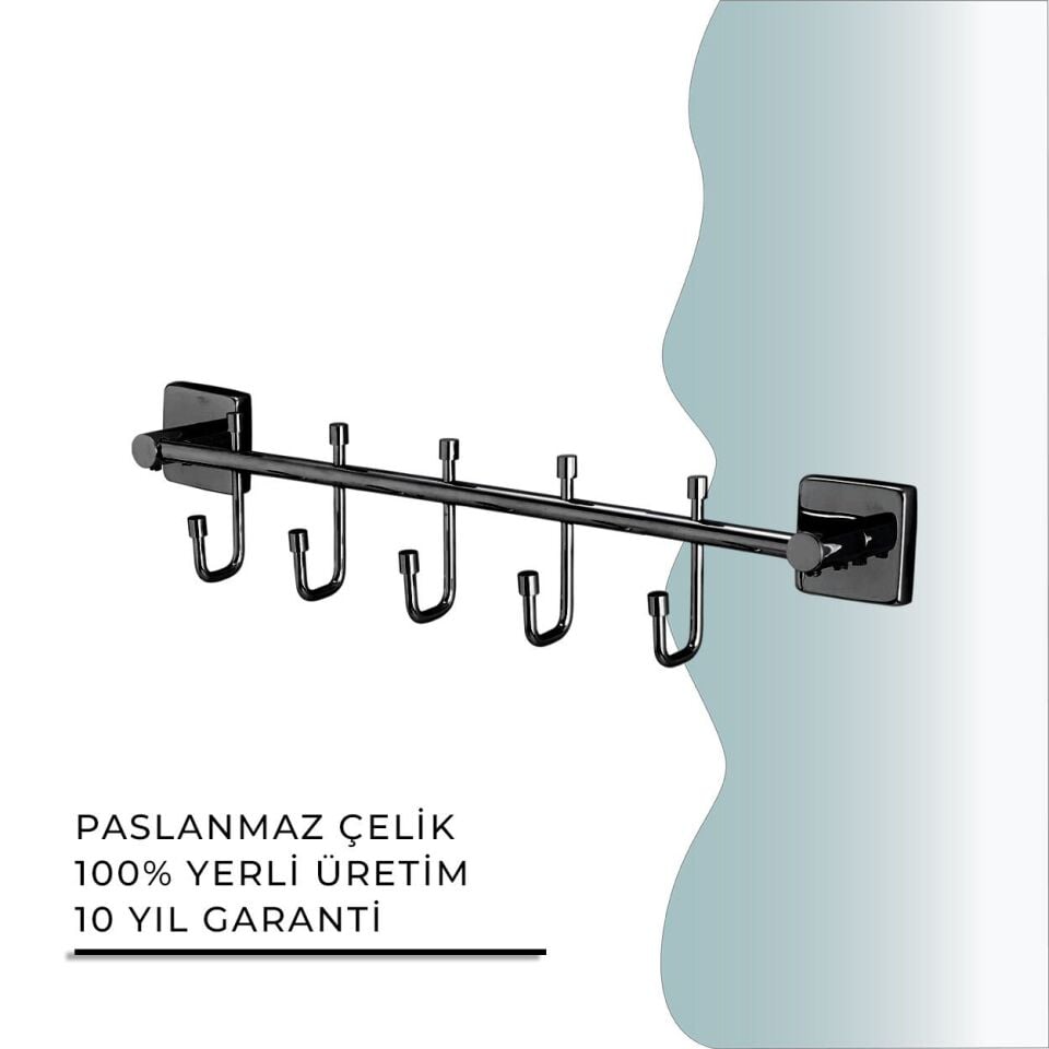 İGK YAPI - Çelik Banyo Vizyon Mat Siyah Beşli Askılık (VZ10-011.4)