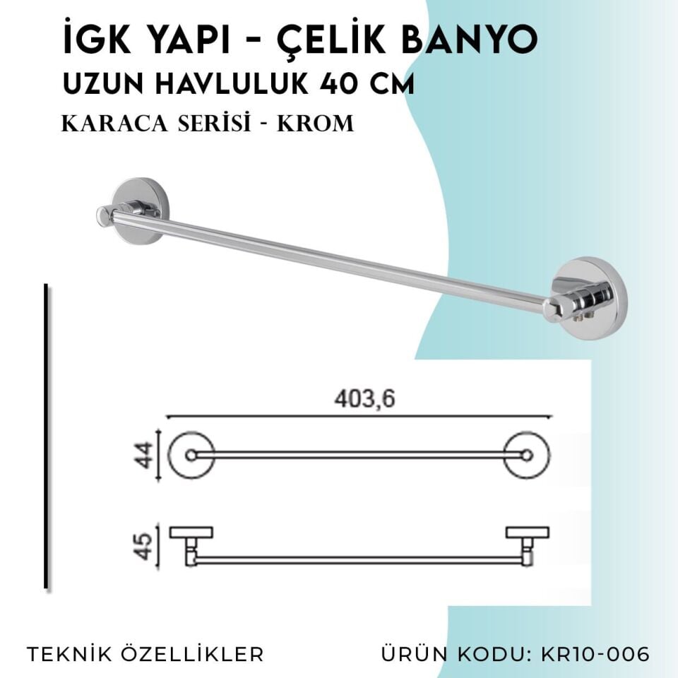 BANYOLİA - Çelik Banyo Karaca Uzun Havluluk 40cm (KR10-006)