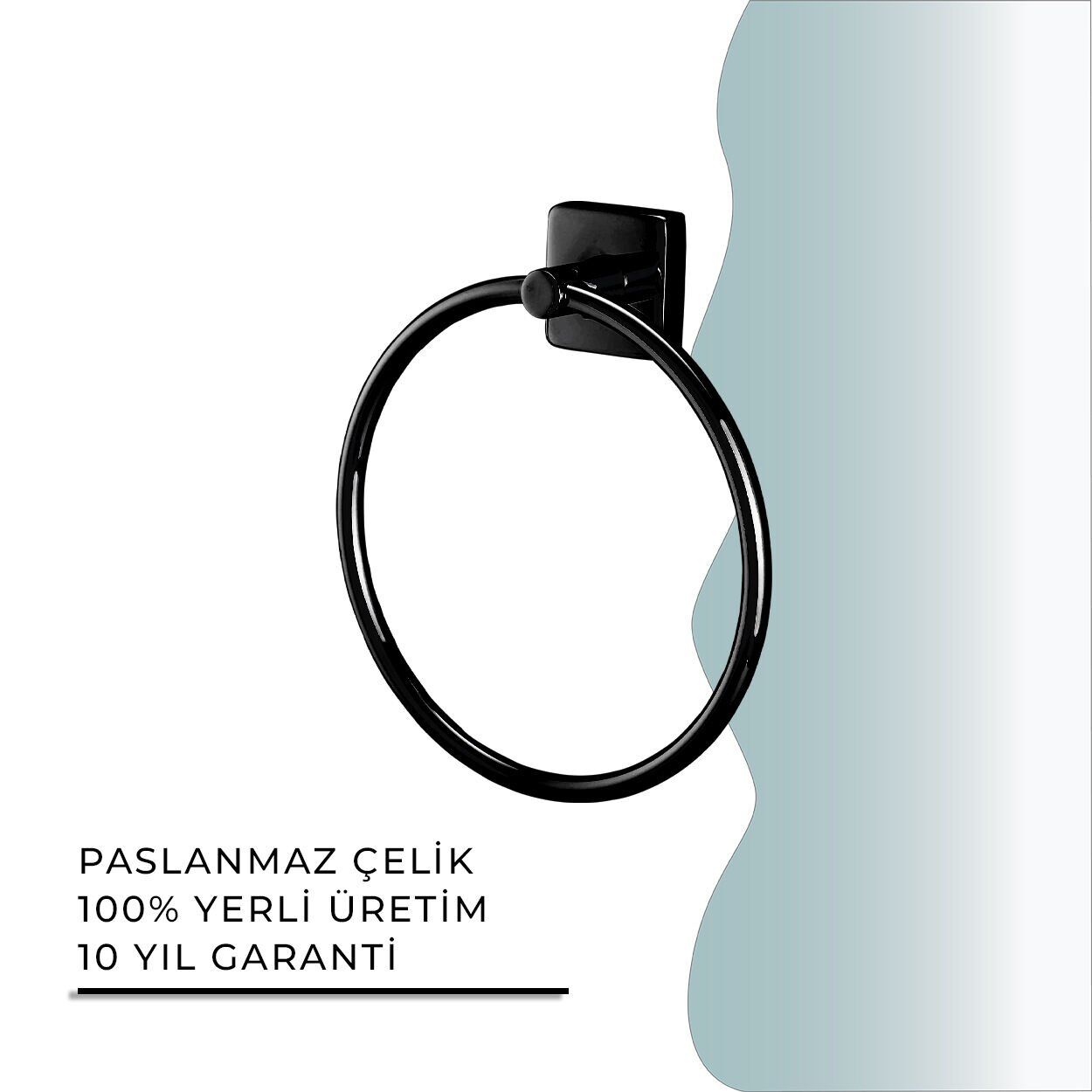 İGK YAPI - Çelik Banyo Vizyon Mat Siyah Yuvarlak Havluluk (VZ10-019.4)