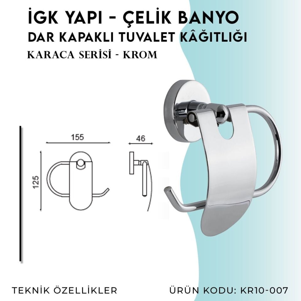 BANYOLİA - Çelik Banyo Karaca Dar Kapaklı Tuvalet Kâğıtlığı (KR10-007)
