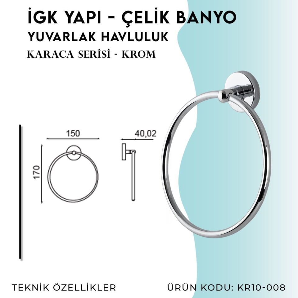 BANYOLİA - Çelik Banyo Karaca Yuvarlak Havluluk (KR10-008)