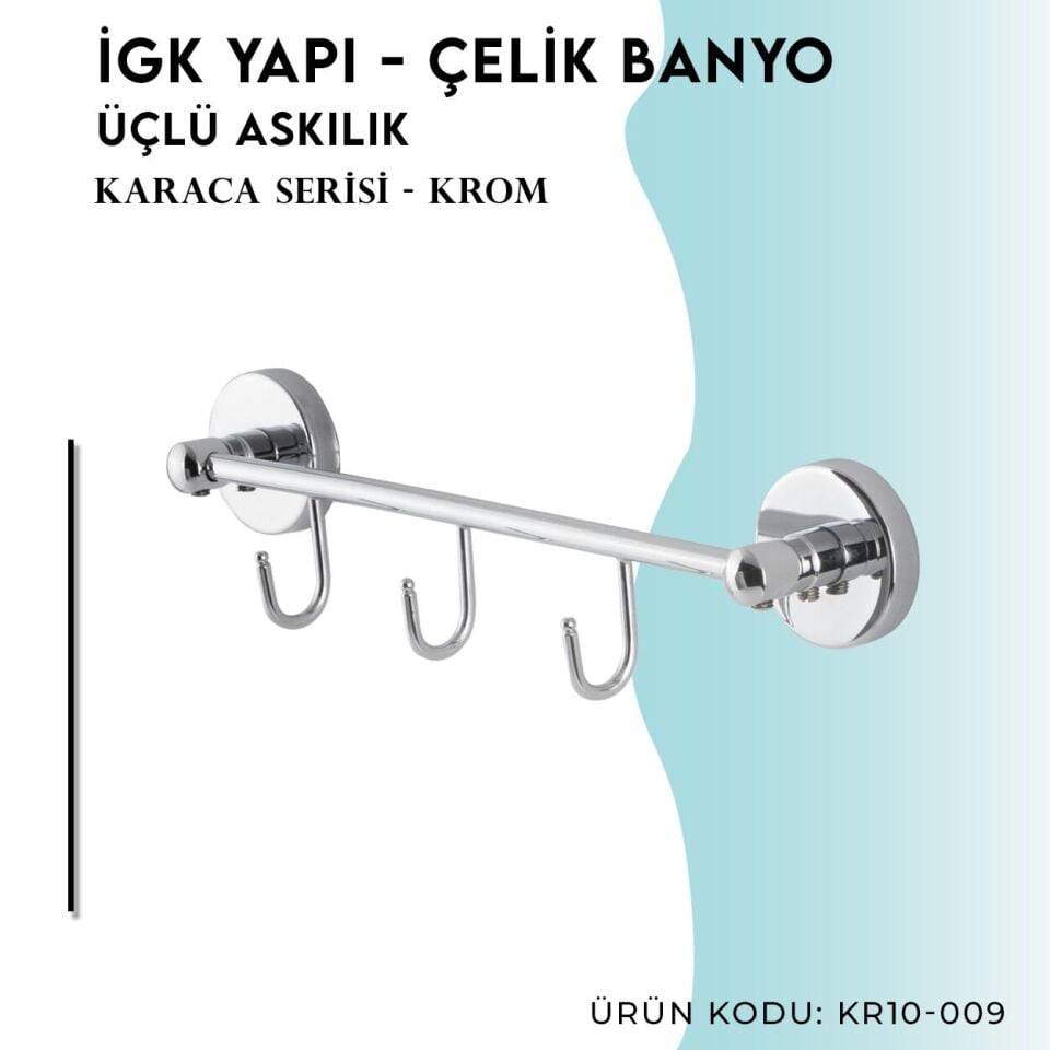 BANYOLİA - Çelik Banyo Karaca Üçlü Askılık (KR10-009)