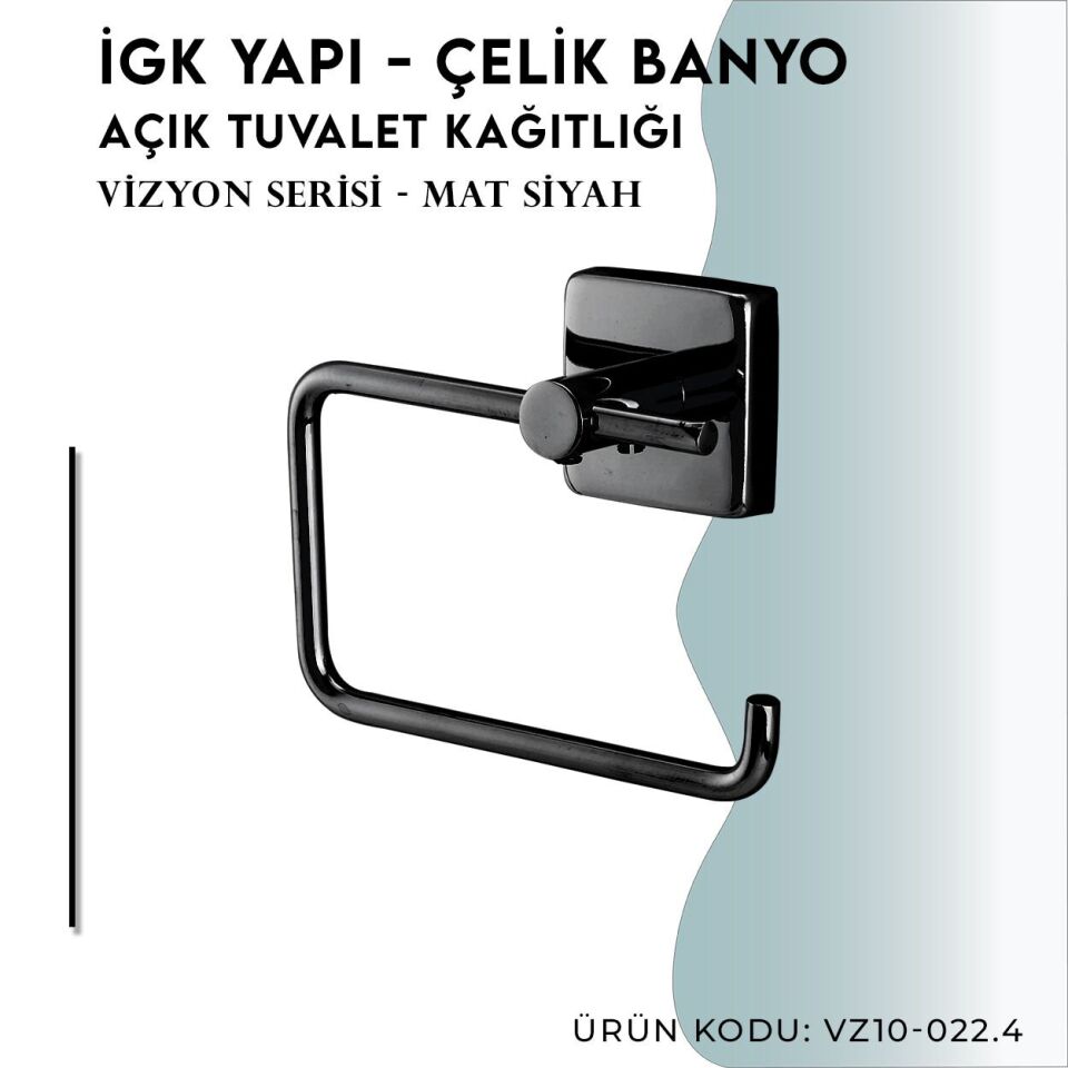 İGK YAPI - Çelik Banyo Vizyon Mat Siyah Açık Tuvalet Kâğıtlığı (VZ10-022.4)