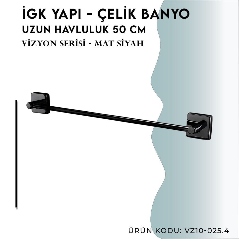 İGK YAPI - Çelik Banyo Vizyon Mat Siyah Uzun Havluluk 50cm (VZ10-025.4)