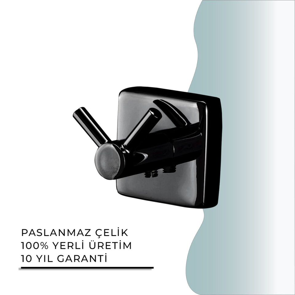 İGK YAPI - Çelik Banyo Vizyon Mat Siyah Bornozluk Çiftli (VZ10-026.4)