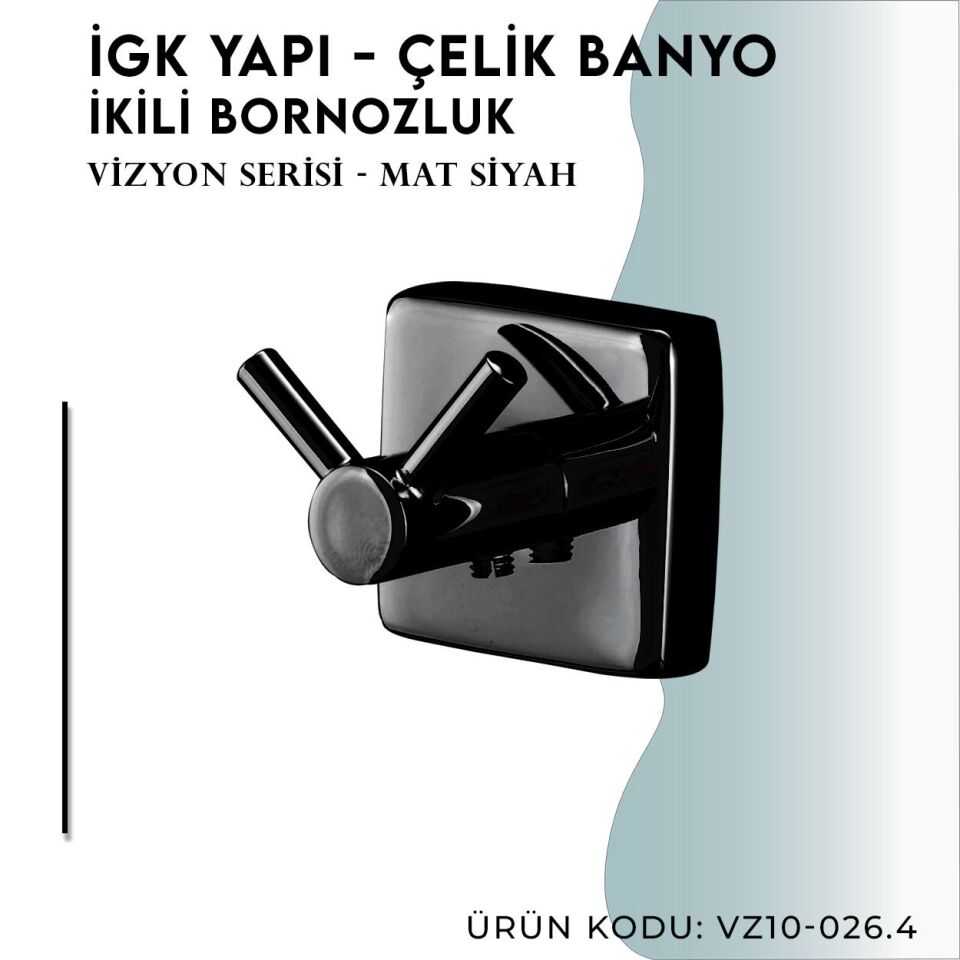 İGK YAPI - Çelik Banyo Vizyon Mat Siyah Bornozluk Çiftli (VZ10-026.4)