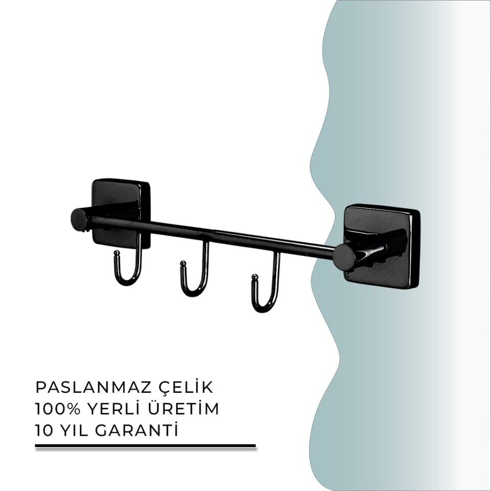 İGK YAPI - Çelik Banyo Vizyon Mat Siyah Üçlü Askılık (VZ10-030.4)