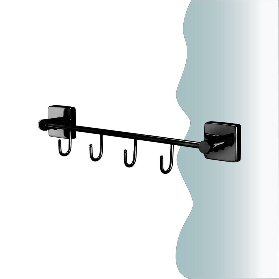 İGK YAPI - Çelik Banyo Vizyon Mat Siyah Dörtlü Askılık (VZ10-031.4)