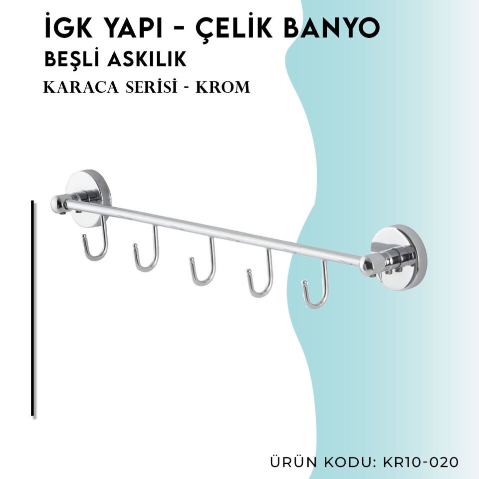 BANYOLİA - Çelik Banyo Karaca Beşli Askılık (KR10-020)
