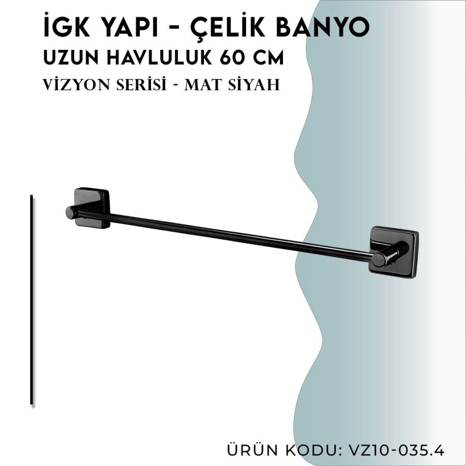 İGK YAPI - Çelik Banyo Vizyon Mat Siyah Uzun Havluluk 60cm (VZ10-035.4)