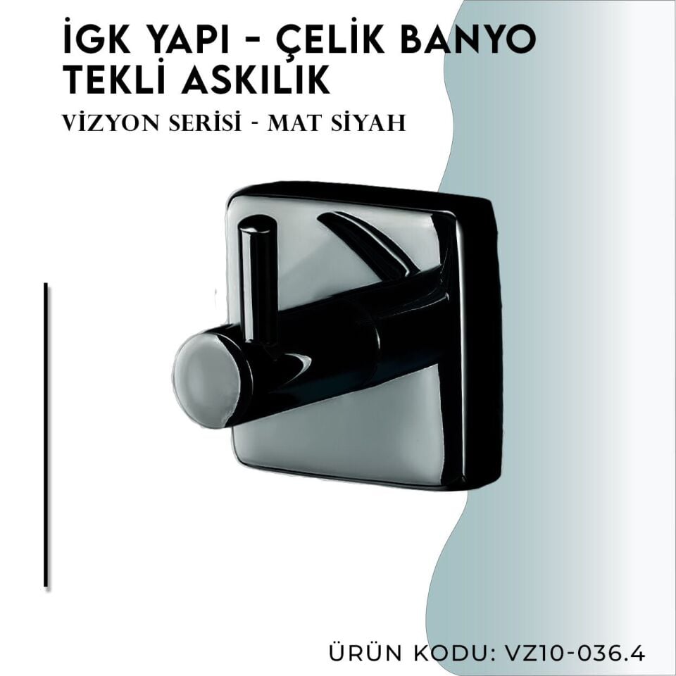 İGK YAPI - Çelik Banyo Vizyon Mat Siyah Tekli Askılık (VZ10-036.4)