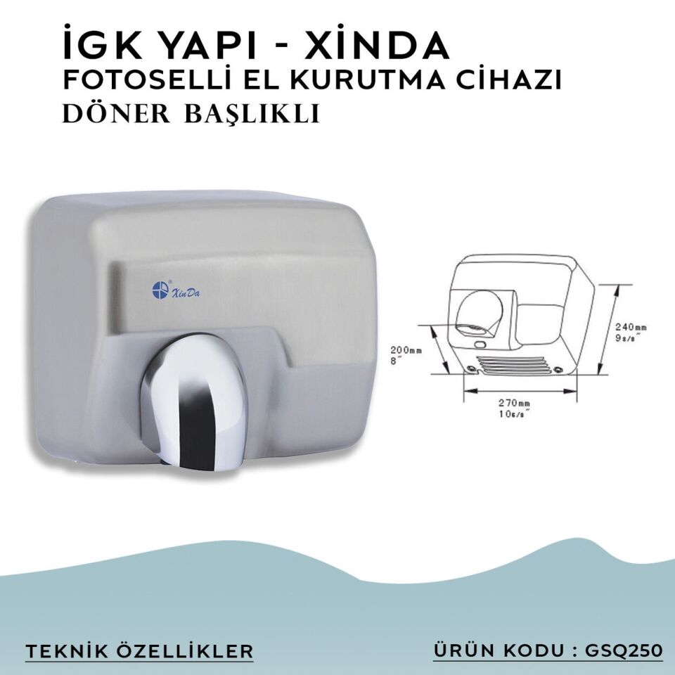 İGK YAPI – XinDa Fotoselli Döner Başlıklı El Kurutma Cihazı (GSQ250)