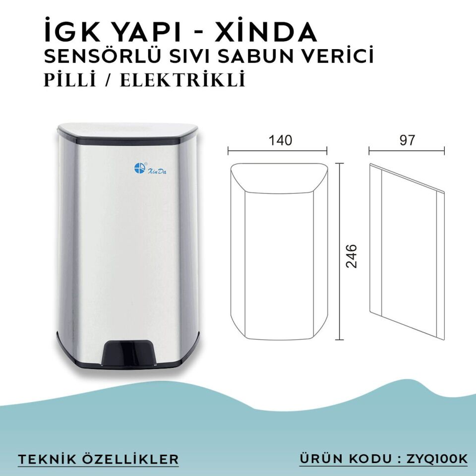 İGK YAPI – XinDa Fotoselli Pilli / Elektrikli Sıvı Sabun Dispanseri (ZYQ100K)