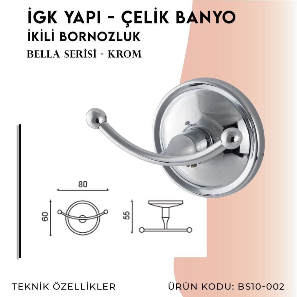 BANYOLİA - Çelik Banyo Bella Bornozluk Çiftli (BS10-002)