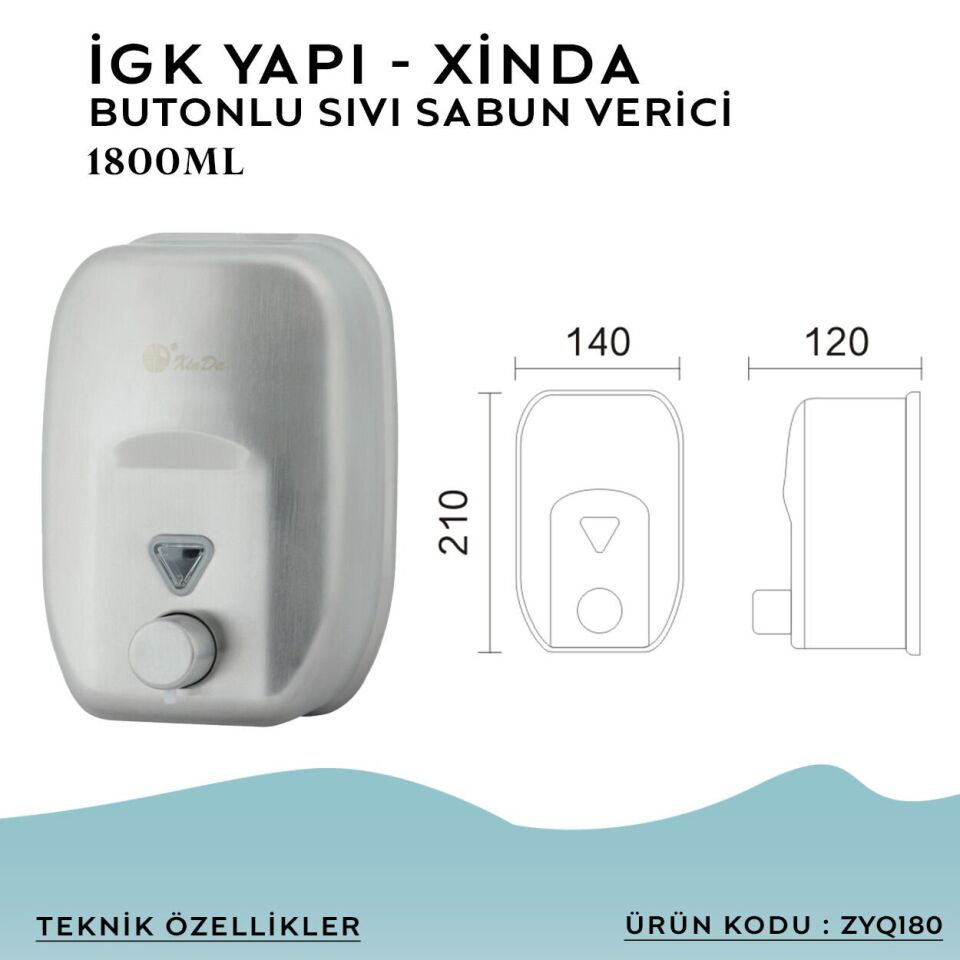 İGK YAPI – XinDa Manuel Butonlu Sıvı Sabun Verici 1800ml (ZYQ180)