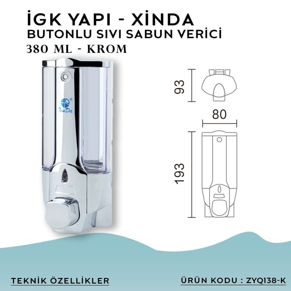 İGK YAPI – XinDa Tekli Butonlu Krom Sıvı Sabun Dispanseri (ZYQ138-K)