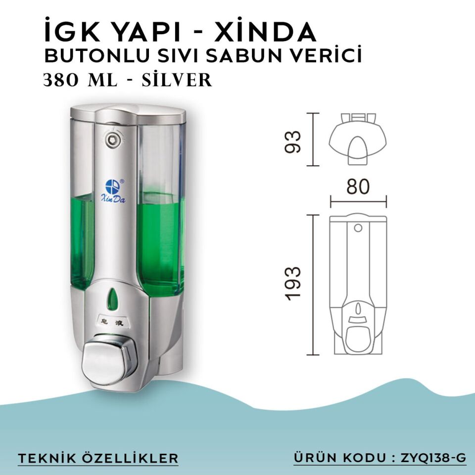 İGK YAPI – XinDa Tekli Butonlu Silver Sıvı Sabun Dispanseri (ZYQ138-G)