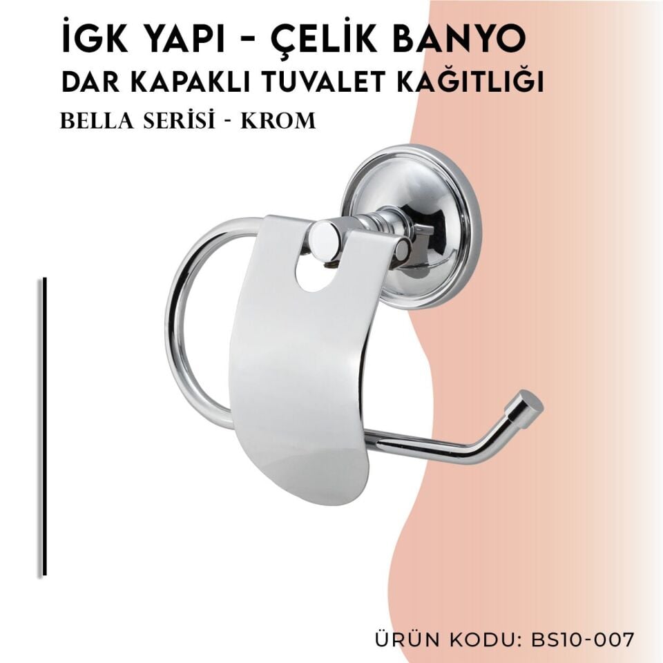 BANYOLİA - Çelik Banyo Bella Dar Kapaklı Tuvalet Kâğıtlığı (BS10-007)