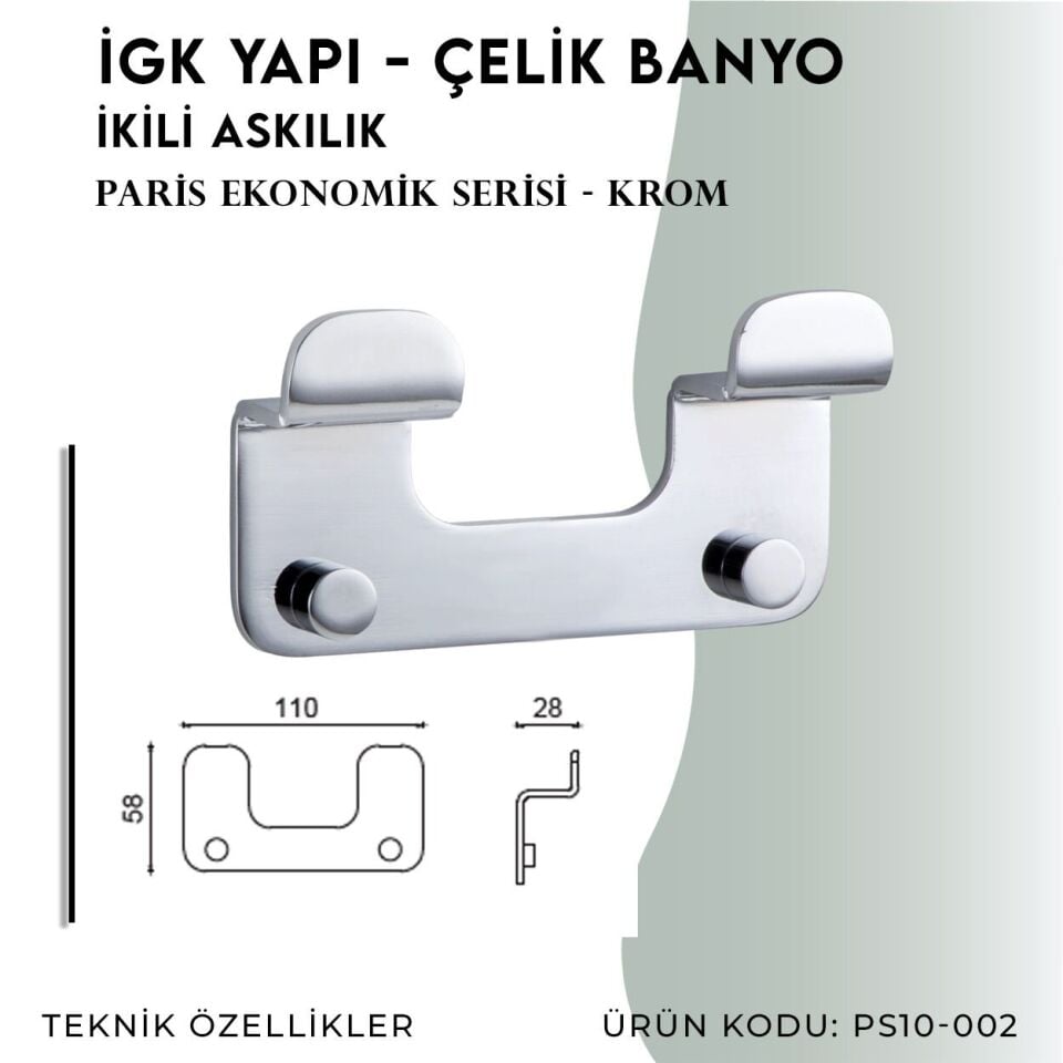 İGK YAPI - Çelik Banyo Paris İkili Askılık (PS10-002)