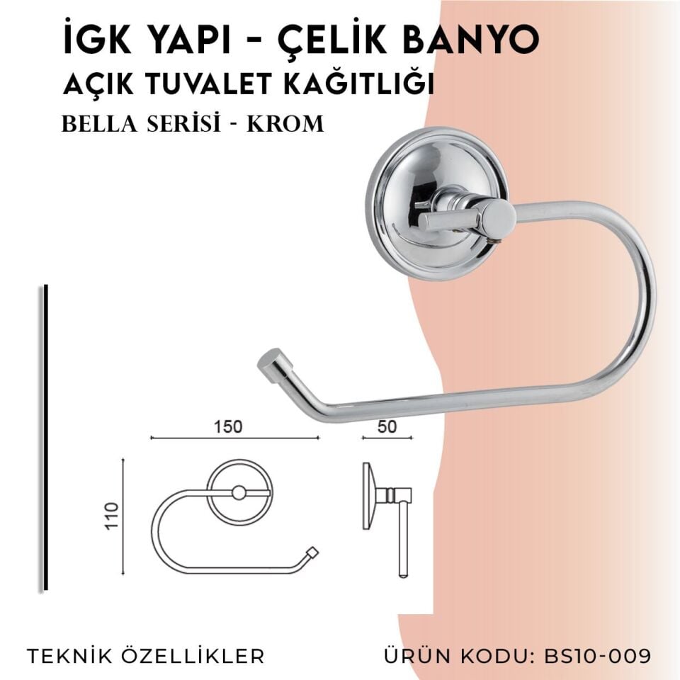 BANYOLİA - Çelik Banyo Bella Açık Tuvalet Kâğıtlığı (BS10-009)