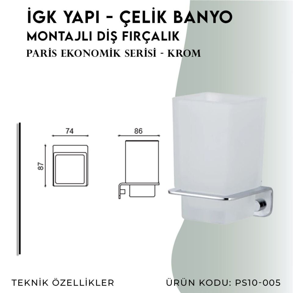 İGK YAPI - Çelik Banyo Paris Montajlı Diş Fırçalık (PS10-005)