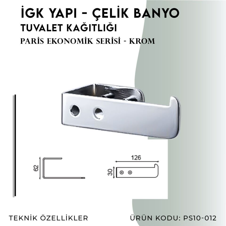 İGK YAPI - Çelik Banyo Paris Tuvalet Kâğıtlığı (PS10-012)