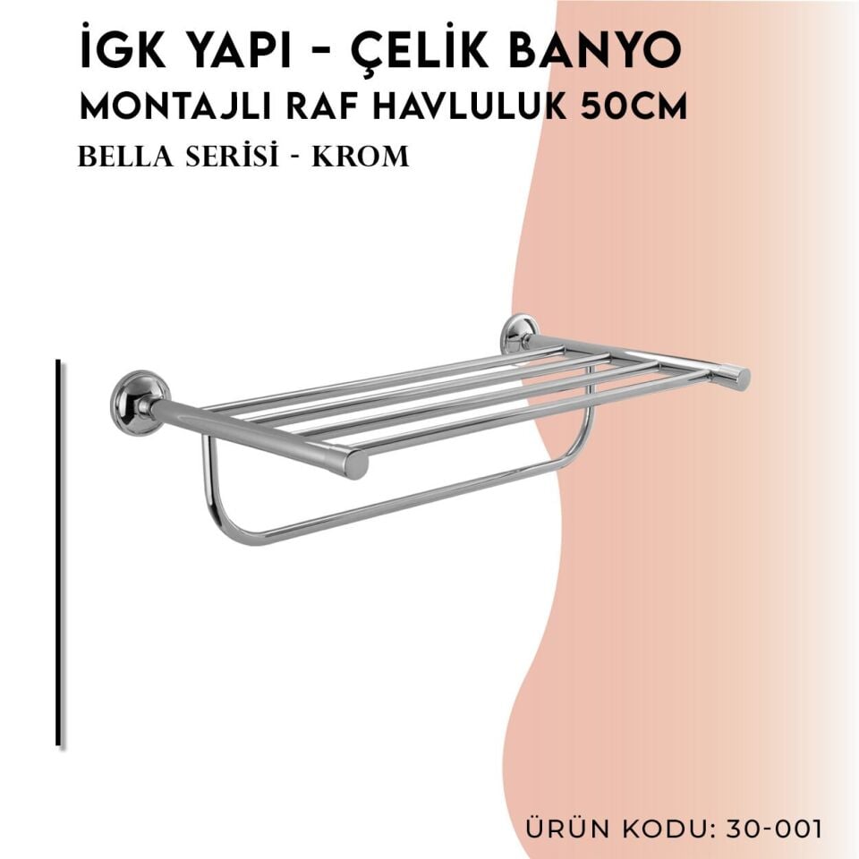 BANYOLİA - Çelik Banyo Bella Montajlı Raf Havluluk 50cm (30-001)