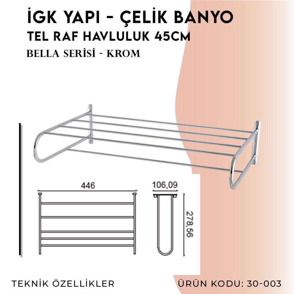BANYOLİA - Çelik Banyo Bella Tel Raf Havluluk 50cm (30-003)