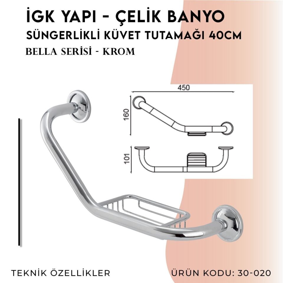 BANYOLİA - Çelik Banyo Bella Süngerlikli İkili Küvet Tutamağı 40cm (30-020)