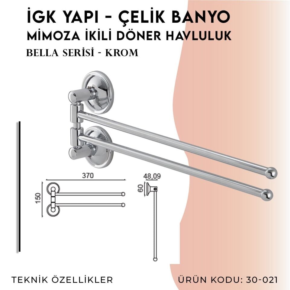 BANYOLİA - Çelik Banyo Bella Mimoza İkili Döner Havluluk  (30-021)