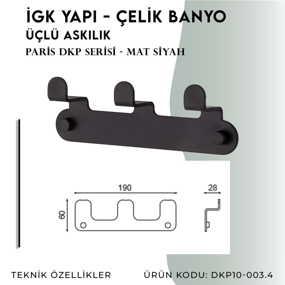 İGK YAPI - Çelik Banyo Paris Üçlü Askılık (DKP10-003.4)