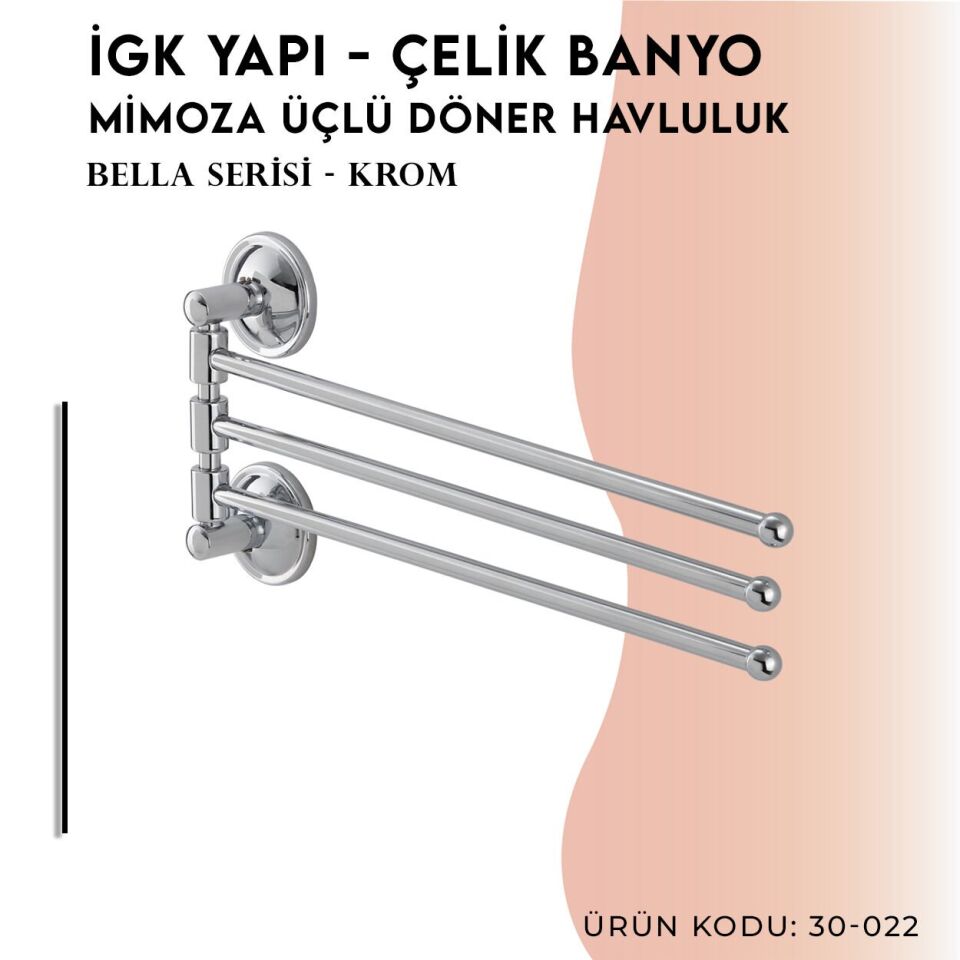 BANYOLİA - Çelik Banyo Bella Mimoza Üçlü Döner Havluluk  (30-022)