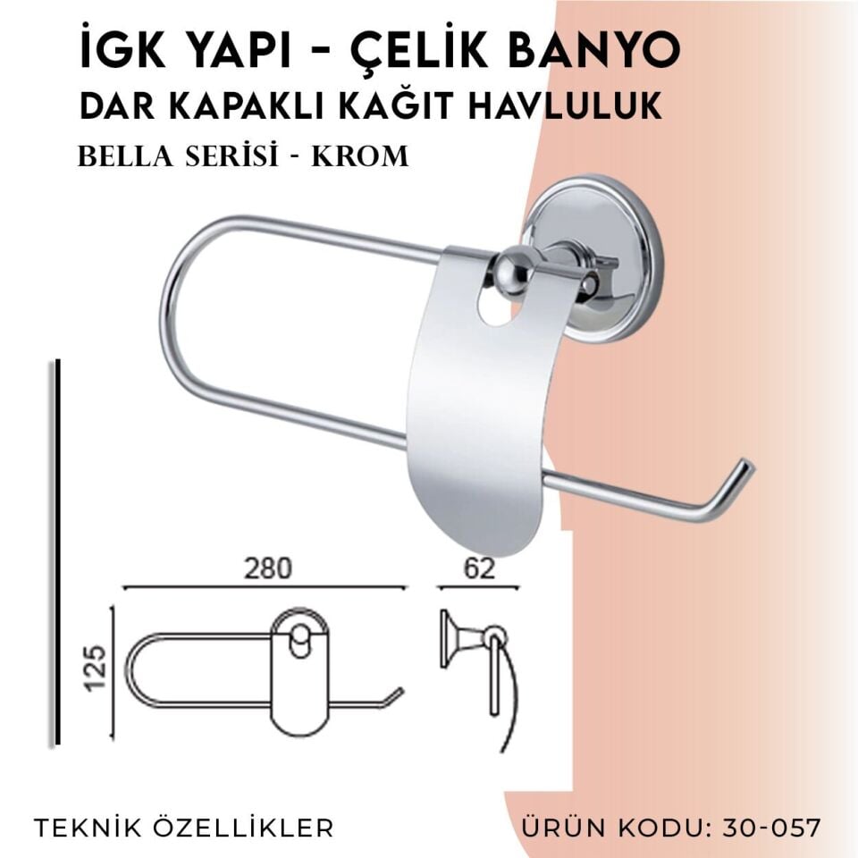 BANYOLİA - Çelik Banyo Bella Dar Kapaklı Kâğıt Havluluk (30-057)