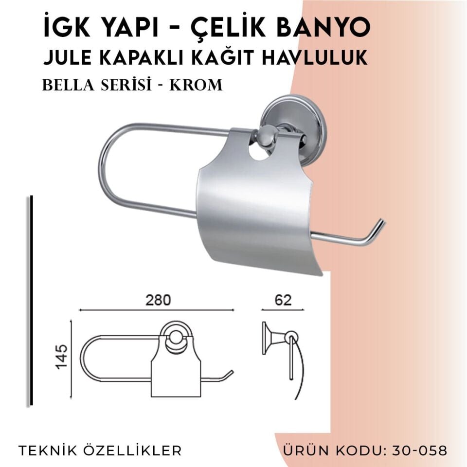 BANYOLİA - Çelik Banyo Bella Jule Kapaklı Kâğıt Havluluk (30-058)