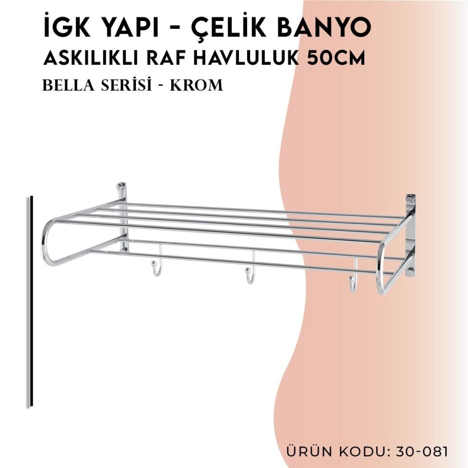 BANYOLİA - Çelik Banyo Bella Askılıklı Raf Havluluk 50cm (30-081)