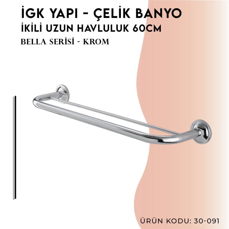 BANYOLİA - Çelik Banyo Bella İkili Uzun Havluluk 60cm (30-091)