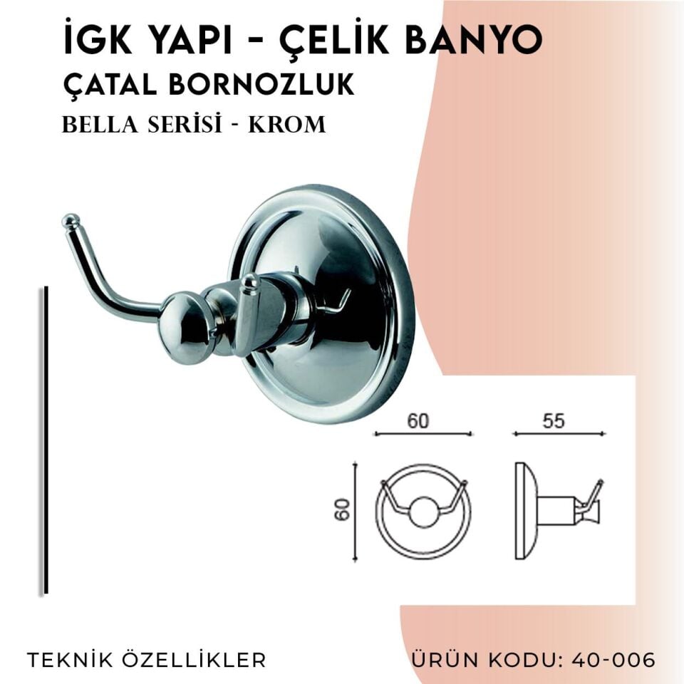 BANYOLİA - Çelik Banyo Bella Çatal Bornozluk (40-006)