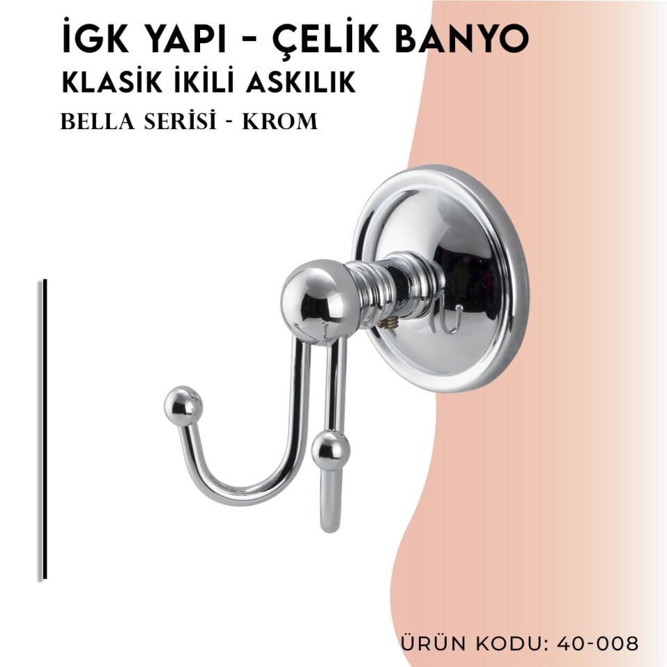 BANYOLİA - Çelik Banyo Bella Klasik İkili Askılık (40-008)