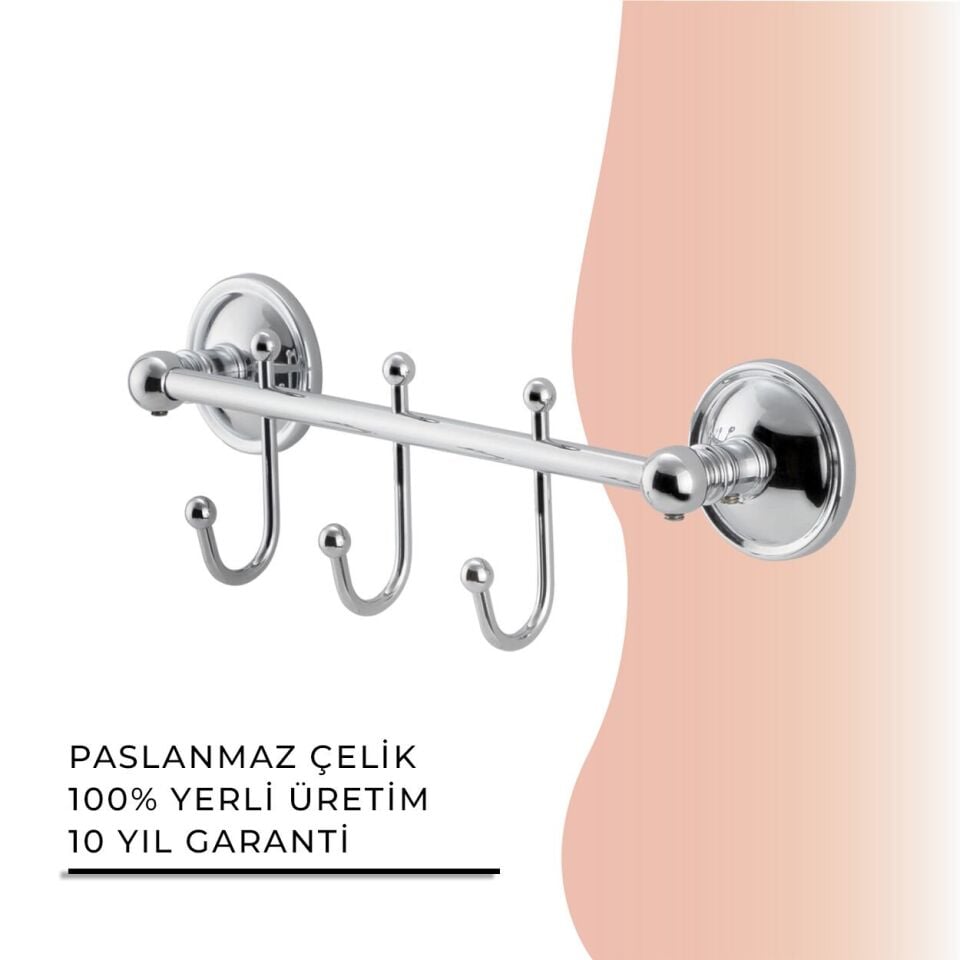 BANYOLİA - Çelik Banyo Bella Çıkmalı Kanca Üçlü Askılık (40-029)