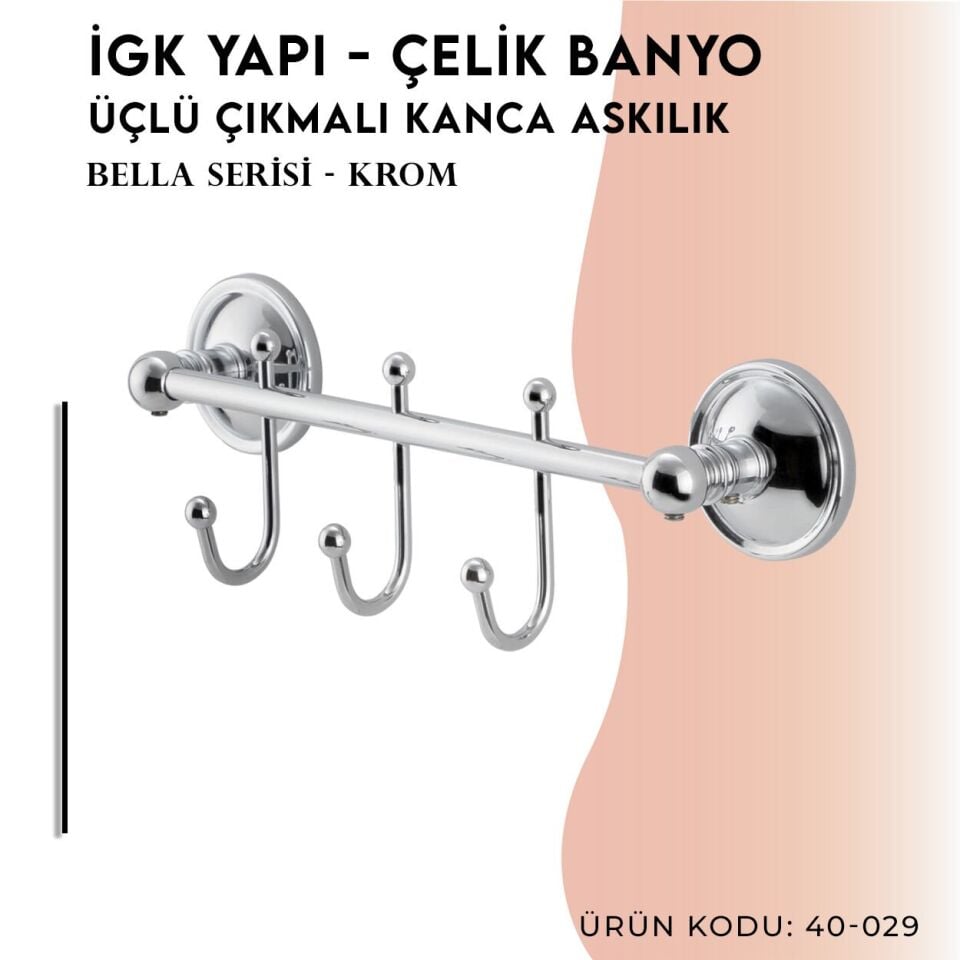 BANYOLİA - Çelik Banyo Bella Çıkmalı Kanca Üçlü Askılık (40-029)