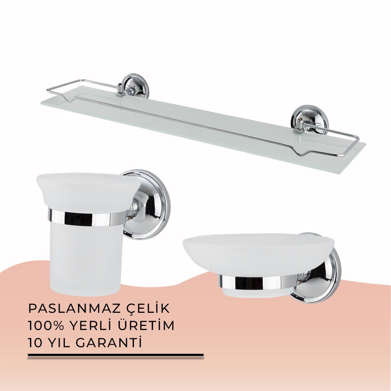 İGK YAPI - Çelik Banyo Bella Banyo Aksesuar Seti - 4 (3 Parça)