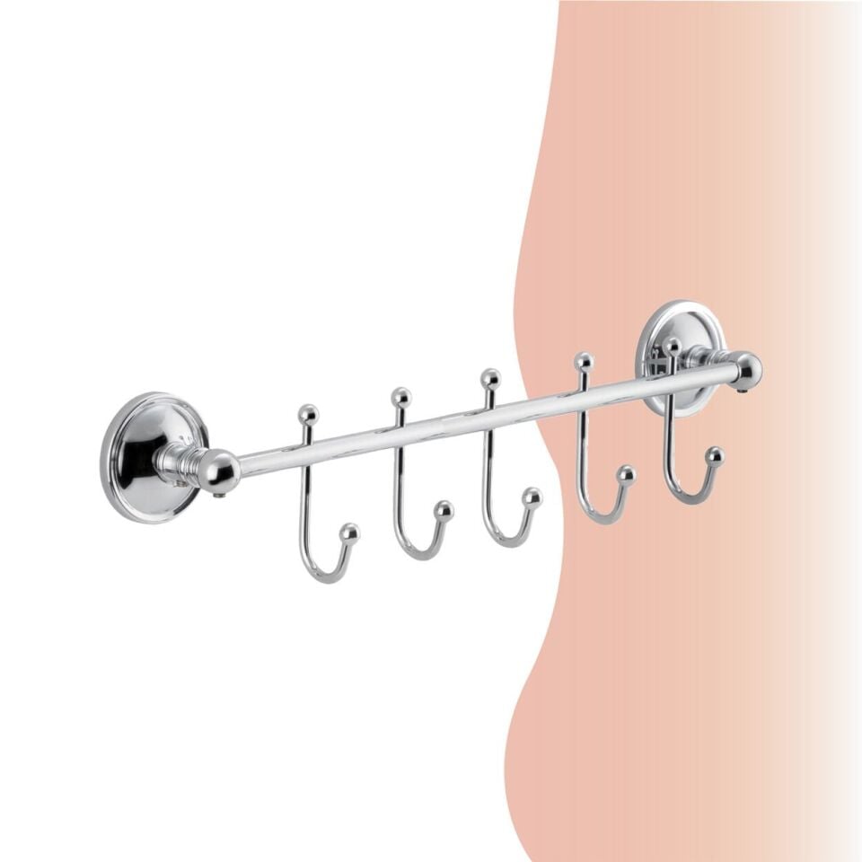 BANYOLİA - Çelik Banyo Bella Çıkmalı Kanca Beşli Askılık (40-031)