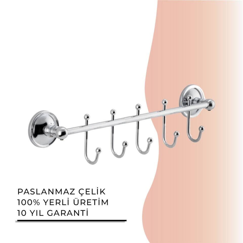 BANYOLİA - Çelik Banyo Bella Çıkmalı Kanca Beşli Askılık (40-031)