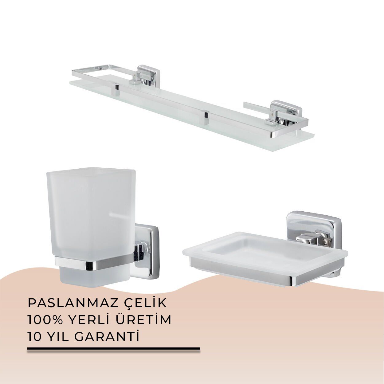 İGK YAPI - Çelik Banyo Kumru Banyo Aksesuar Seti - 11 (3 Parça)