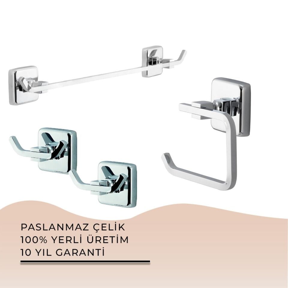 İGK YAPI - Çelik Banyo Kumru Banyo Aksesuar Seti - 12 (4 Parça)